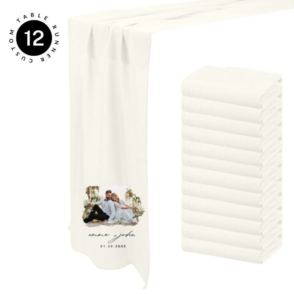 Custom Table Runner with Photo Text – Linen, Full Color for Wedding, Birthday, Baby Shower Bulk Pack For Sale - Image 2