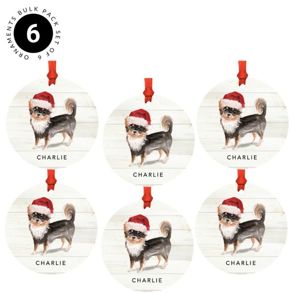 Custom Metal Christmas Ornament, Long Haired Chihuahua with Santa Hat, Custom Name on Sale - Image 5