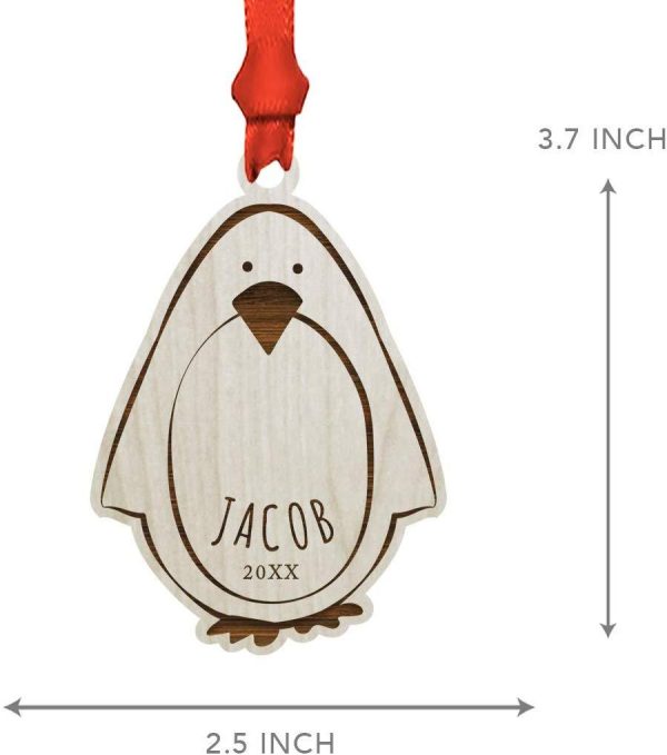 Personalized Engraved Real Wood Christmas Ornament, Penguin Fashion - Image 3