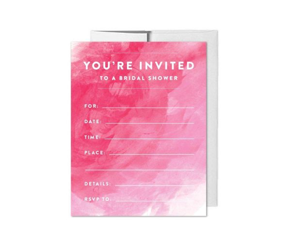 Pink Watercolor Wedding Blank Bridal Shower Invitations with Envelopes Fashion