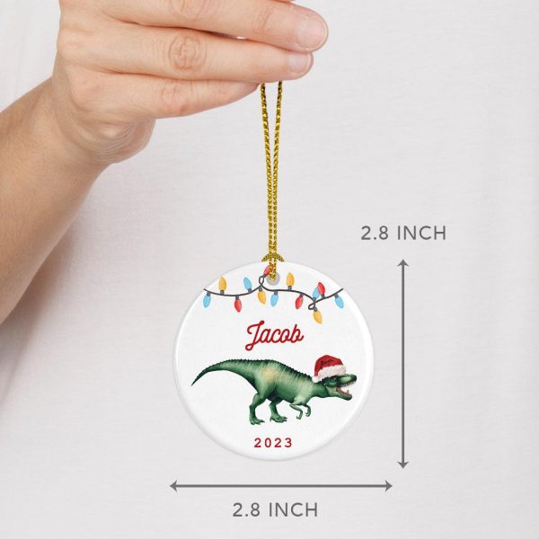 Custom Dinosaur Porcelain Christmas Ornament Keepsake for kids, Set of 1 Cheap - Image 3