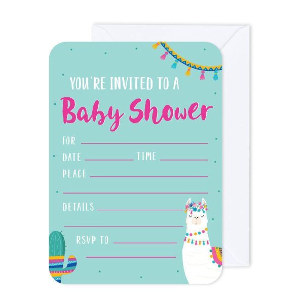 Andaz Press Llama and Cactus Baby Shower Party Blank Party Invitations with Envelopes For Cheap
