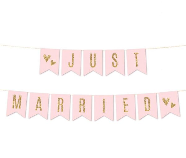 Blush Pink Gold Glitter Print Wedding Hanging Pennant Banner with String Online Sale - Image 3