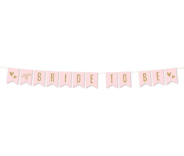 Blush Pink Gold Glitter Print Wedding Hanging Pennant Banner with String Online Sale - Image 2
