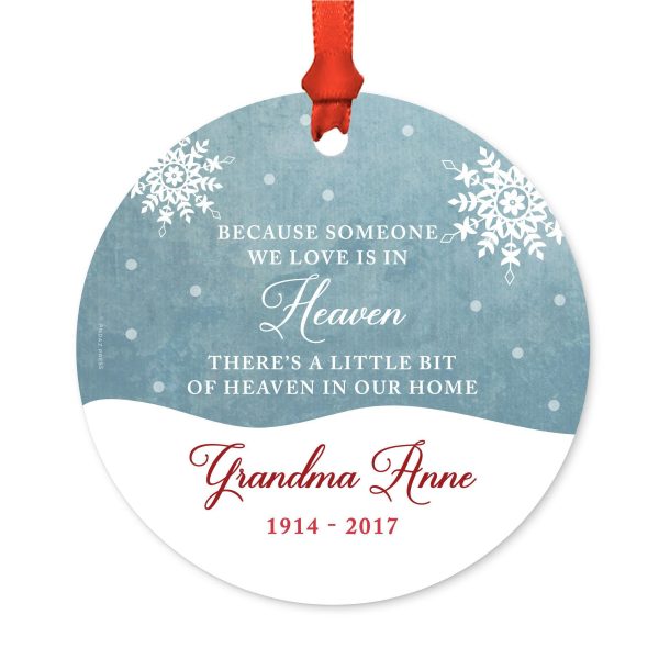 Custom Memorial Christmas Ornament, There s a Little Bit of Heaven in Our Home, Rustic Deer Winter Snowflakes Cheap