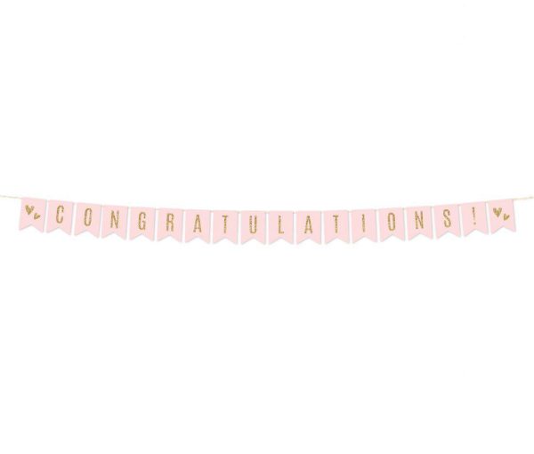 Blush Pink Gold Glitter Print Wedding Hanging Pennant Banner with String Online Sale - Image 5