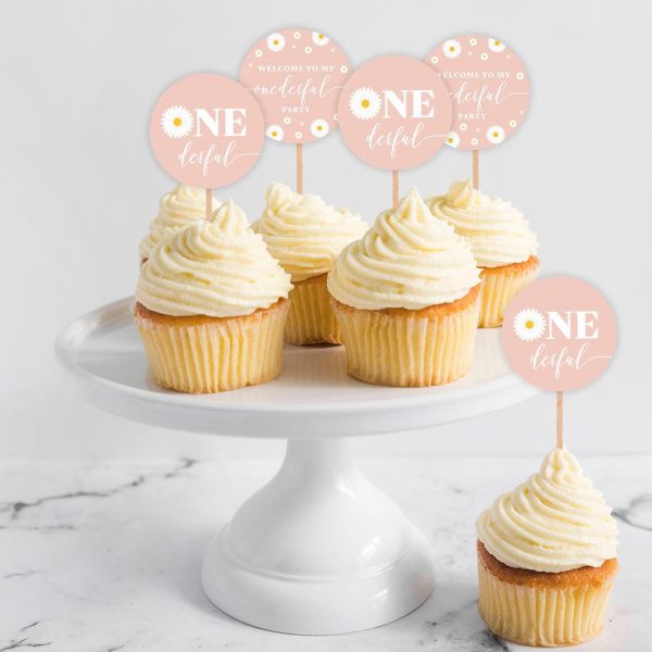 1st Birthday Party Round Cupcake Toppers DIY Favors Kit, For Kids Party Decor Online now - Image 2